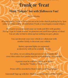 Participants needed for “Trunk Or Treat” Saturday Oct 31st!